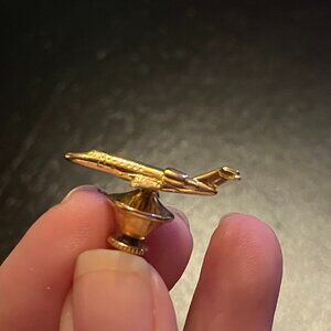 Vintage Gold tone Jet Airplane Pin Tie Tack Marked Johnsons